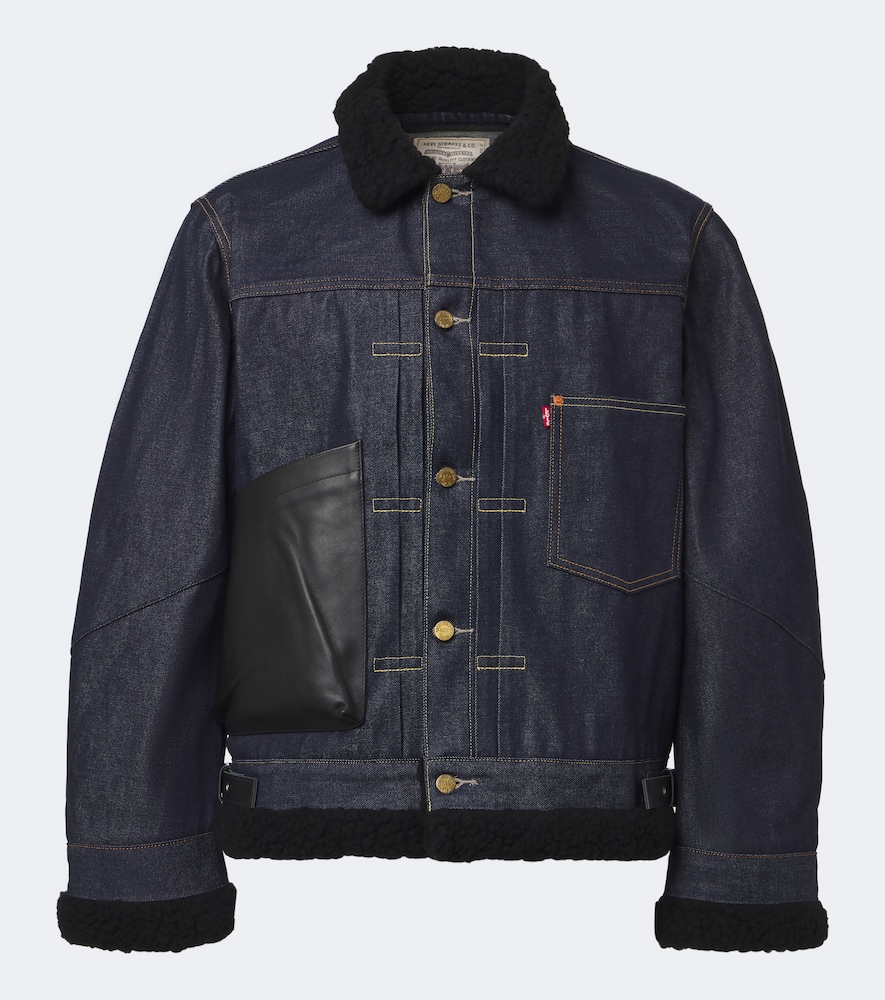 Leather-Trimmed Denim Jacket