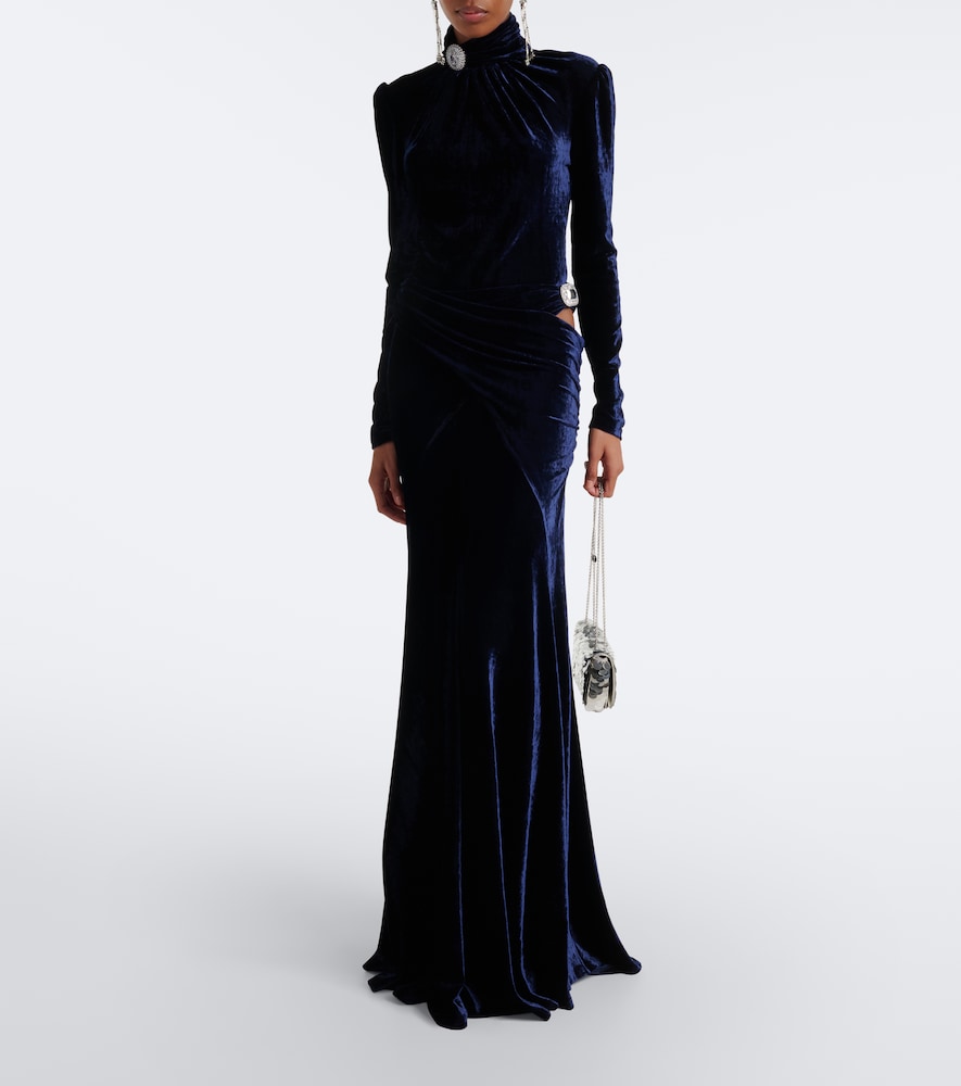 Draped Embellished Velvet Maxi