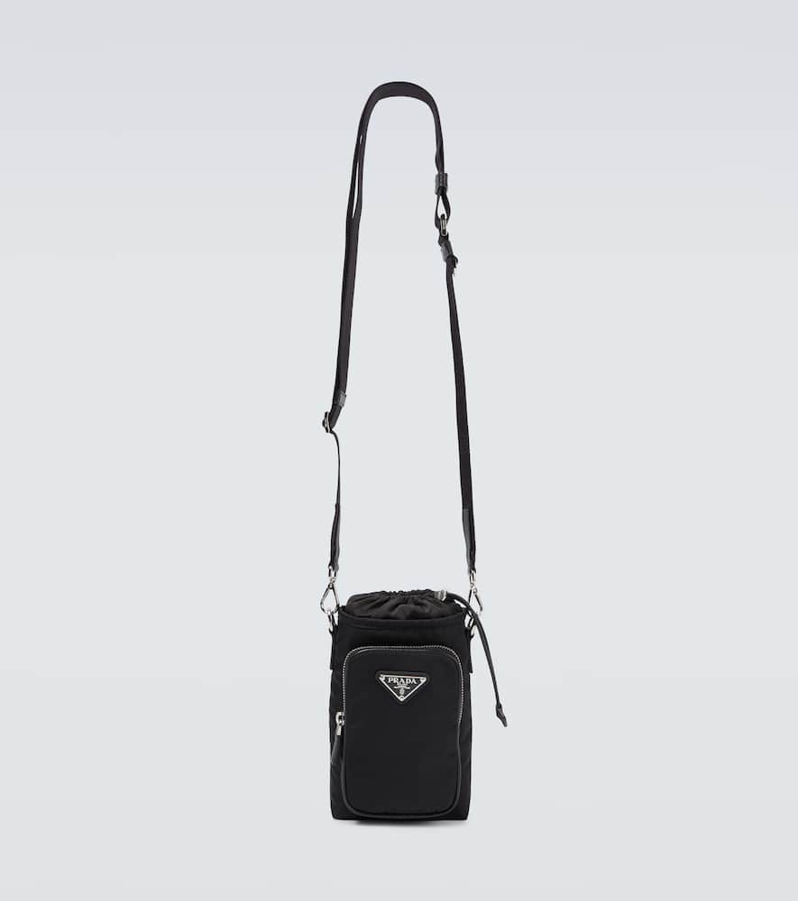 Prada Black Re-nylon Phone Case With Shoulder Strap In Black