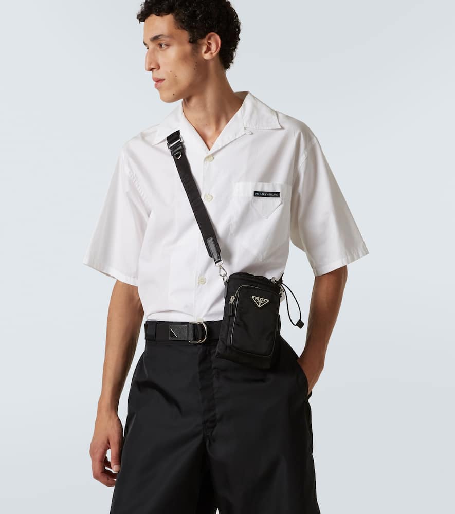 Prada Black Re-nylon Phone Case With Shoulder Strap In Black