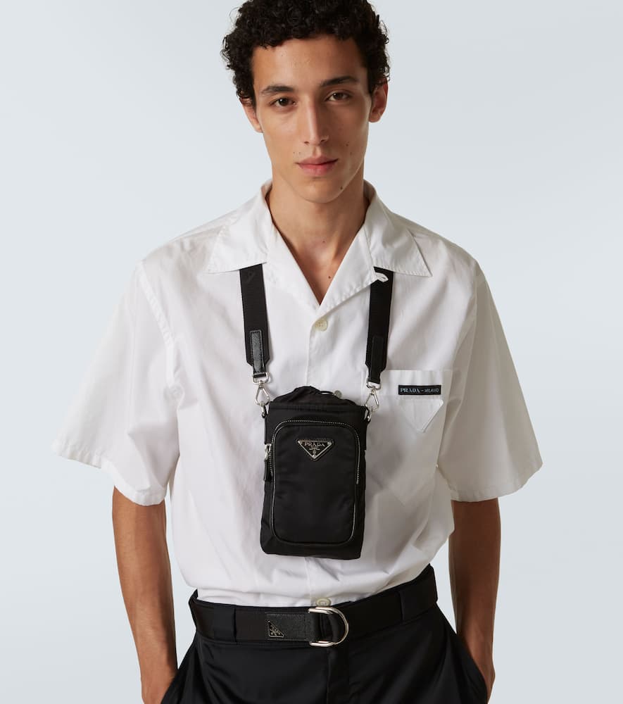 Prada Black Re-nylon Phone Case With Shoulder Strap In Black