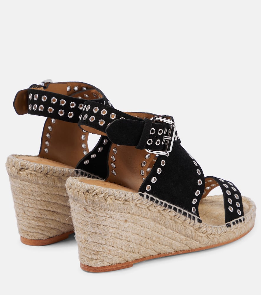 Shop Isabel Marant Iriane Studded Suede Espadrille Wedges In Black