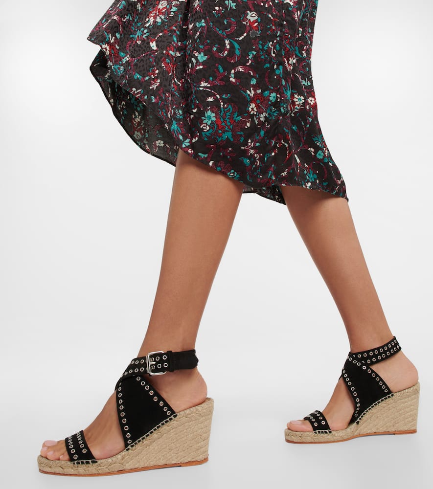 Shop Isabel Marant Iriane Studded Suede Espadrille Wedges In Black