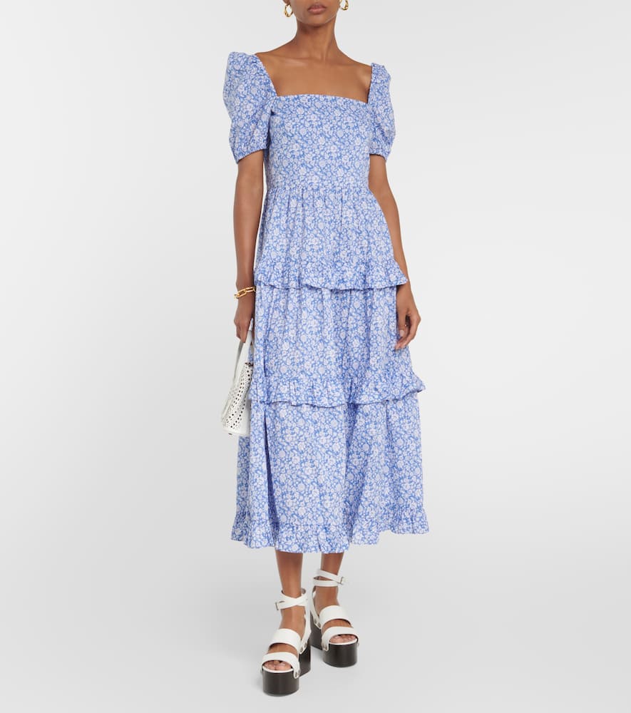 Shop Polo Ralph Lauren Floral Off-shoulder Cotton Maxi Dress In Blue