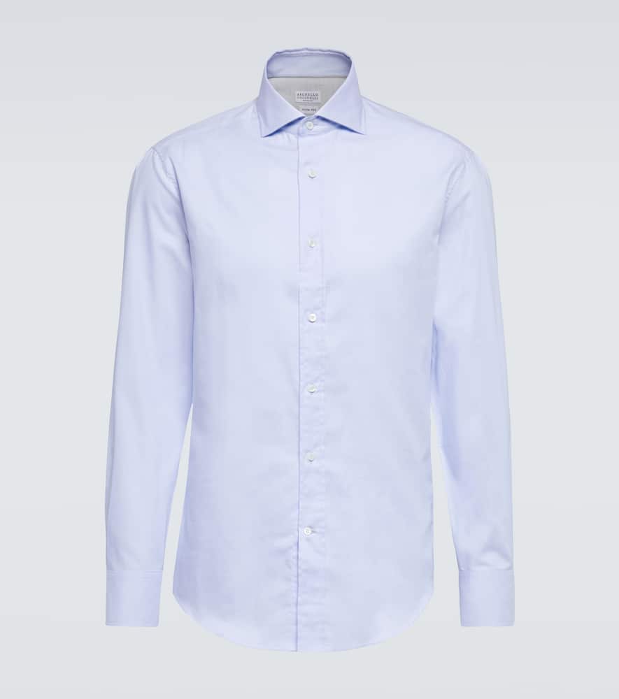 Brunello Cucinelli Pinstripe Cotton Shirt In Blue