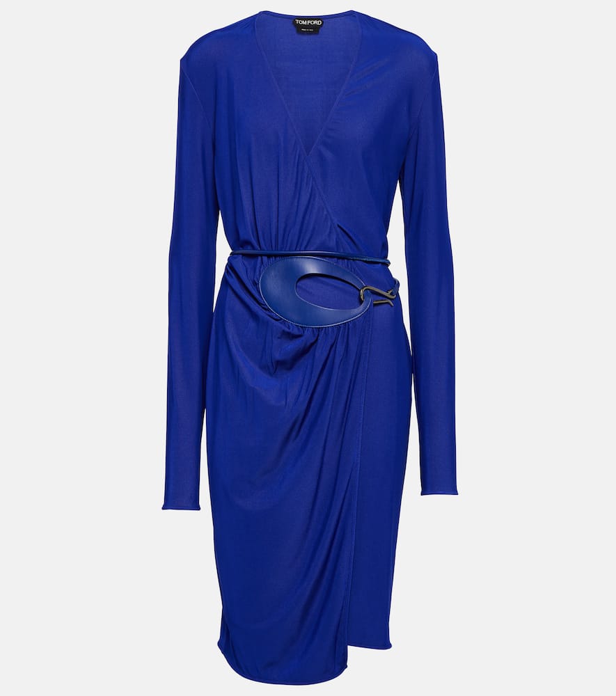 Tom Ford Leather-trimmed wrap dress