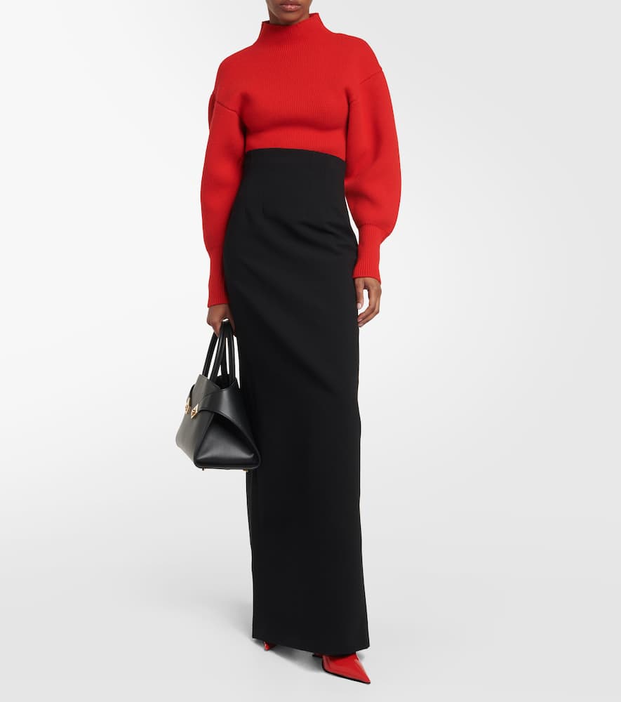 Shop Ferragamo High-rise Wool-blend Maxi Skirt In Black