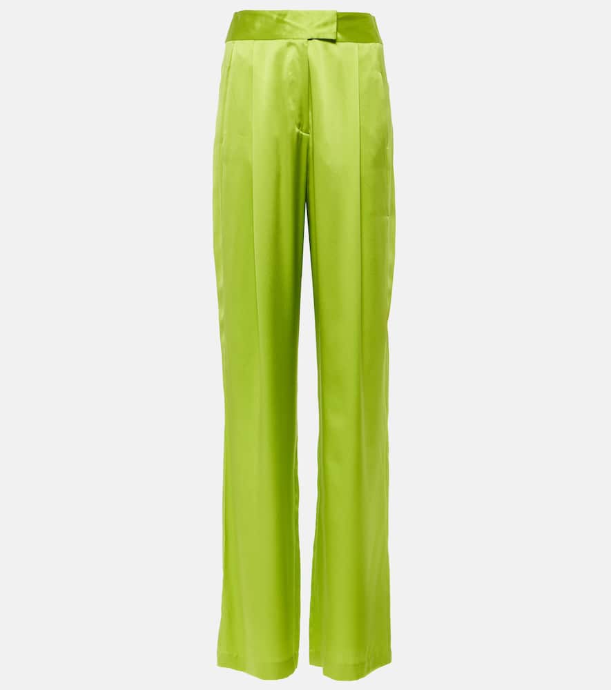The Sei High-rise Silk Satin Wide-leg Pants In Green