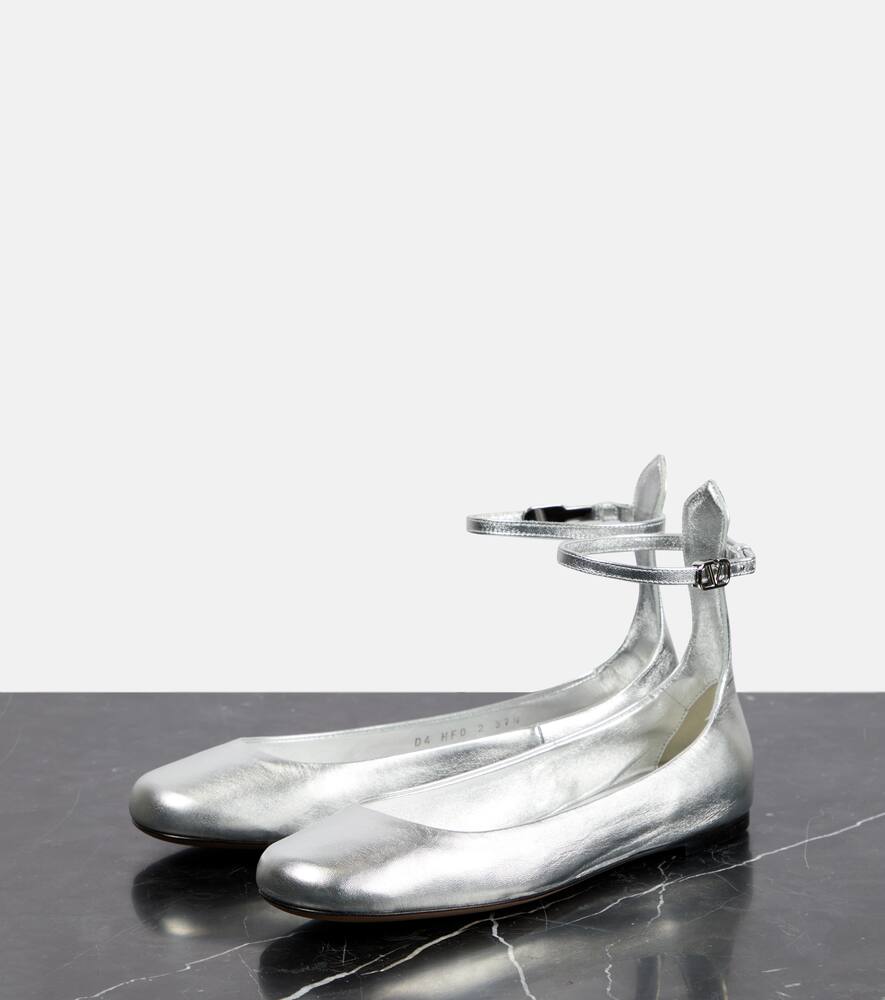 Valentino Tan-go Metallic Leather Ballet Flats In Silver