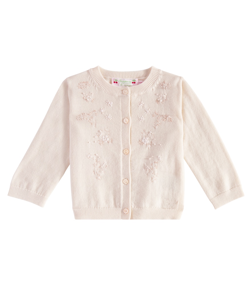 Bonpoint Baby Claudie Embroidered Wool Cardigan In Neutrals