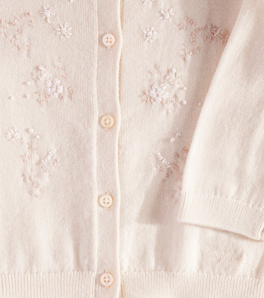 Bonpoint Baby Claudie Embroidered Wool Cardigan In Neutrals