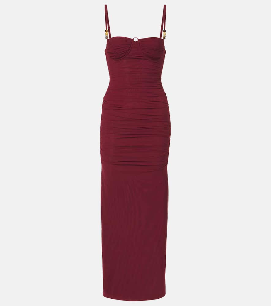 Sir Toni Ruched Mesh Maxi Dress In Red