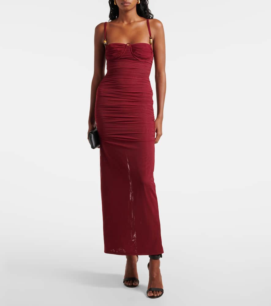 Sir Toni Ruched Mesh Maxi Dress In Red