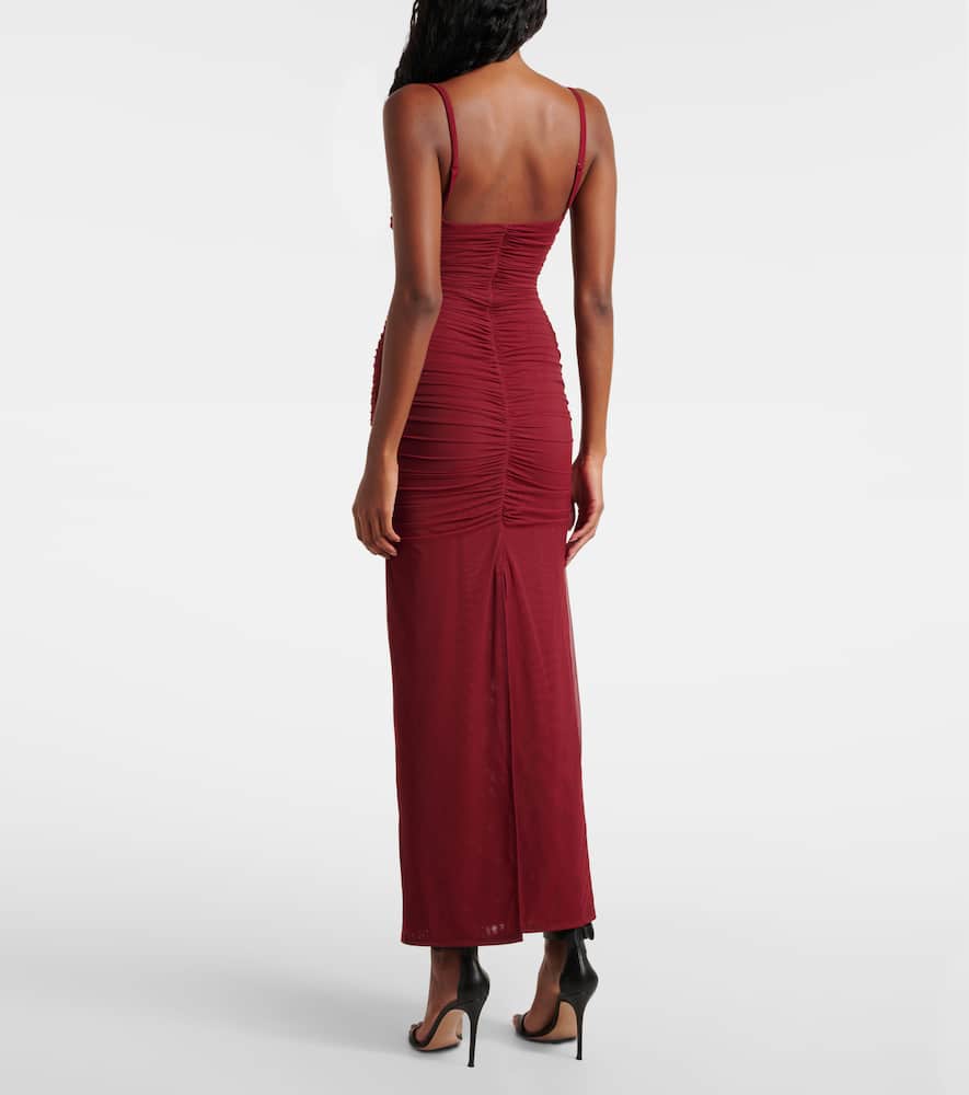 Sir Toni Ruched Mesh Maxi Dress In Red