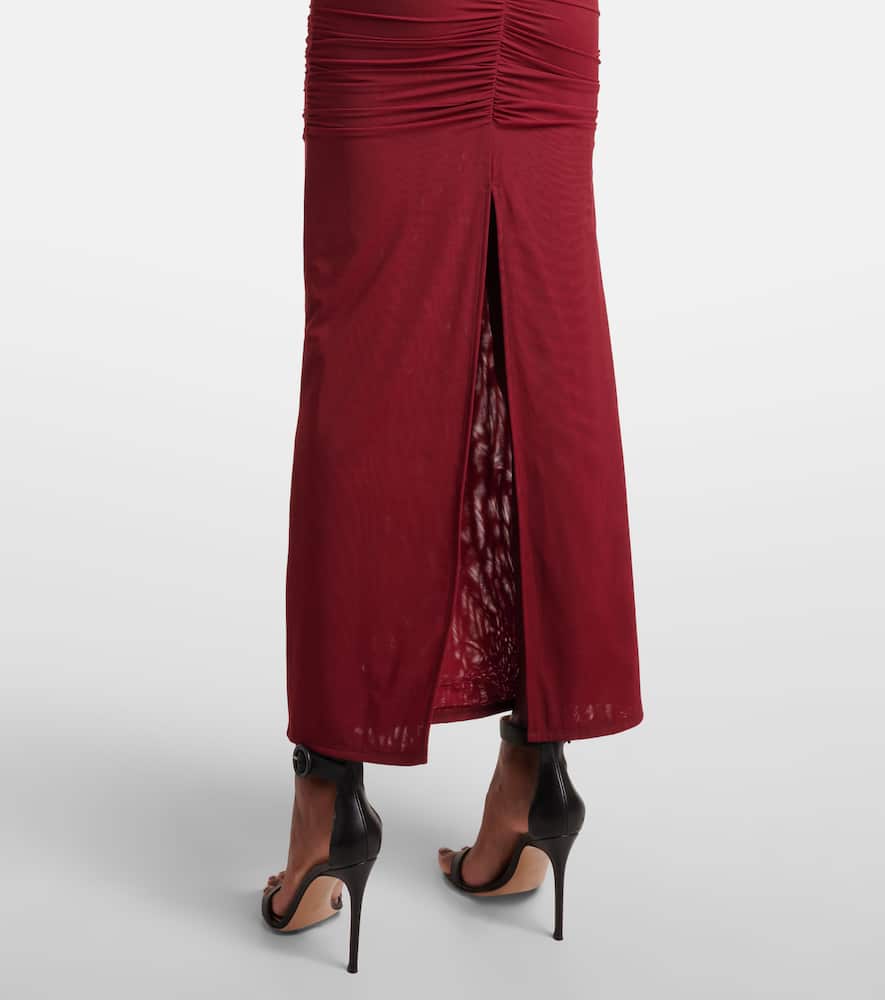 Sir Toni Ruched Mesh Maxi Dress In Red