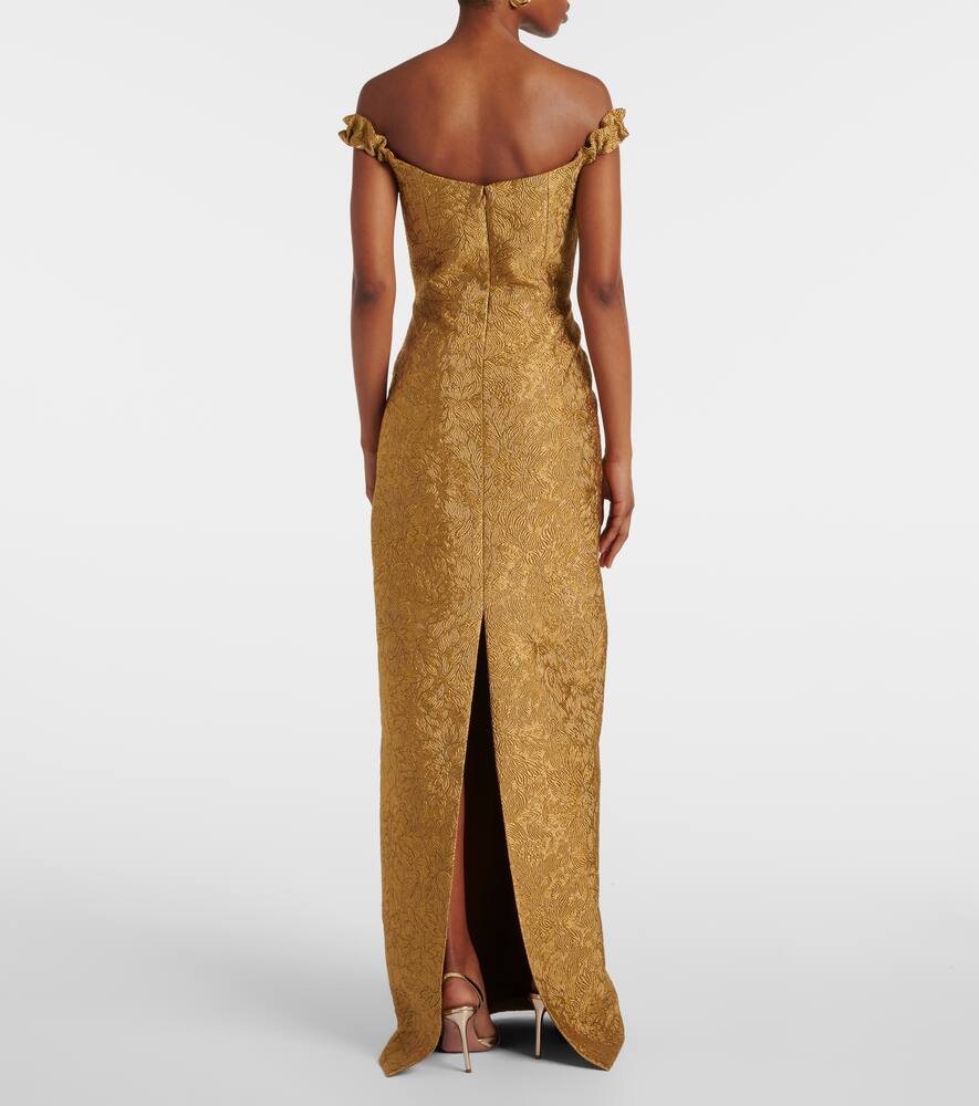 Markarian Yolanda Brocade Off-the-shoulder Column Gown In Gold