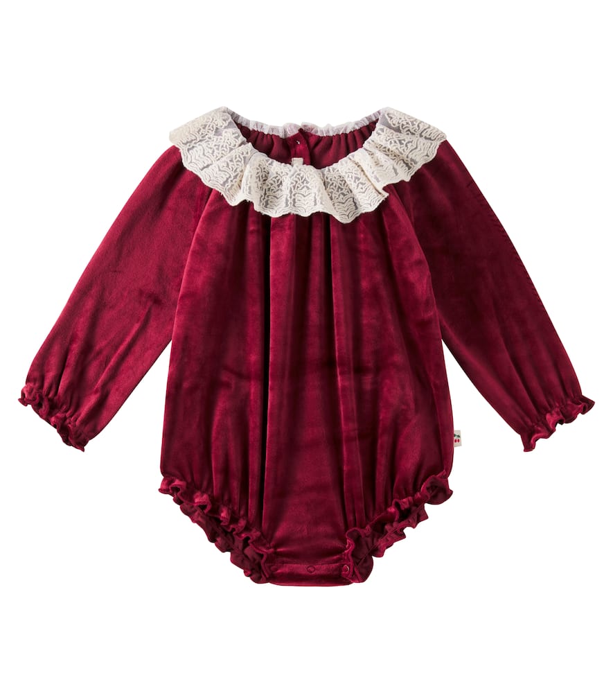Konges Sløjd Baby Venola Velvet Bodysuit In Red Dahlia