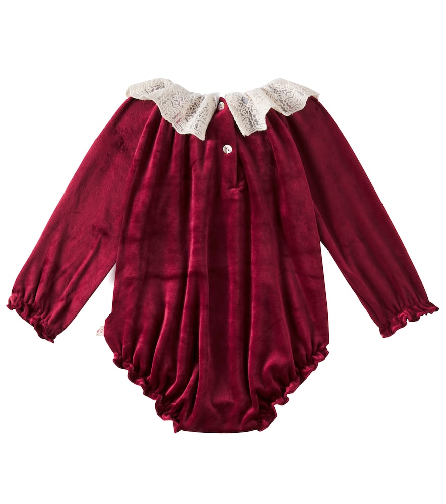 Konges Sløjd Baby Venola Velvet Bodysuit In Red Dahlia