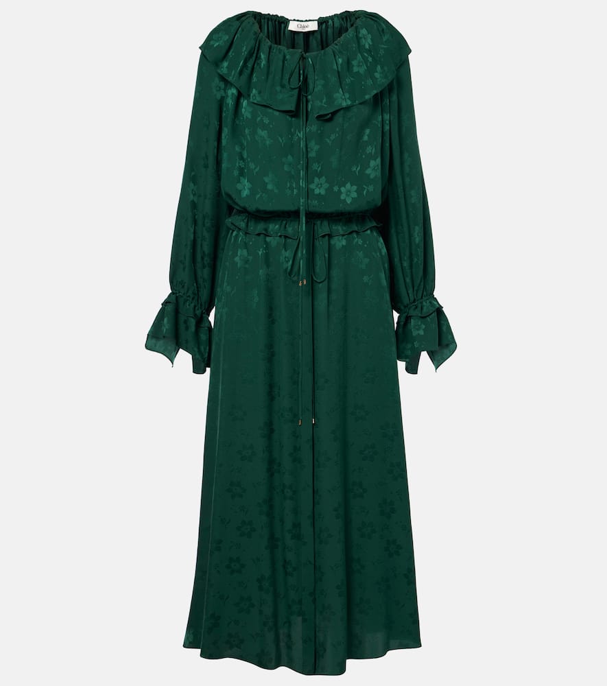 Chloé Ruffled floral silk jacquard midi dress