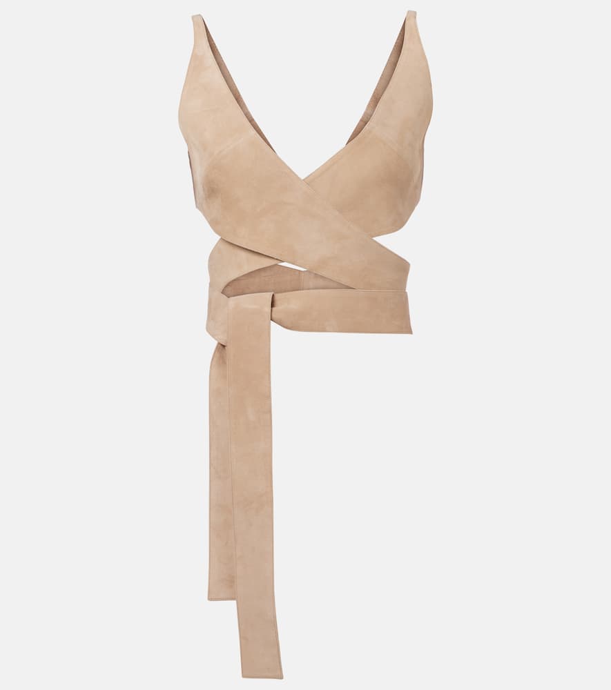 Alaïa Womens Alaia Wrap Crop Suede Top In Neutral