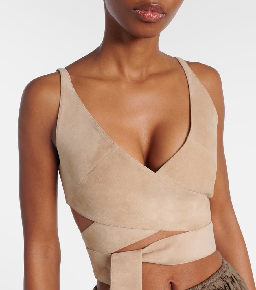 Alaïa Womens Alaia Wrap Crop Suede Top In Neutral