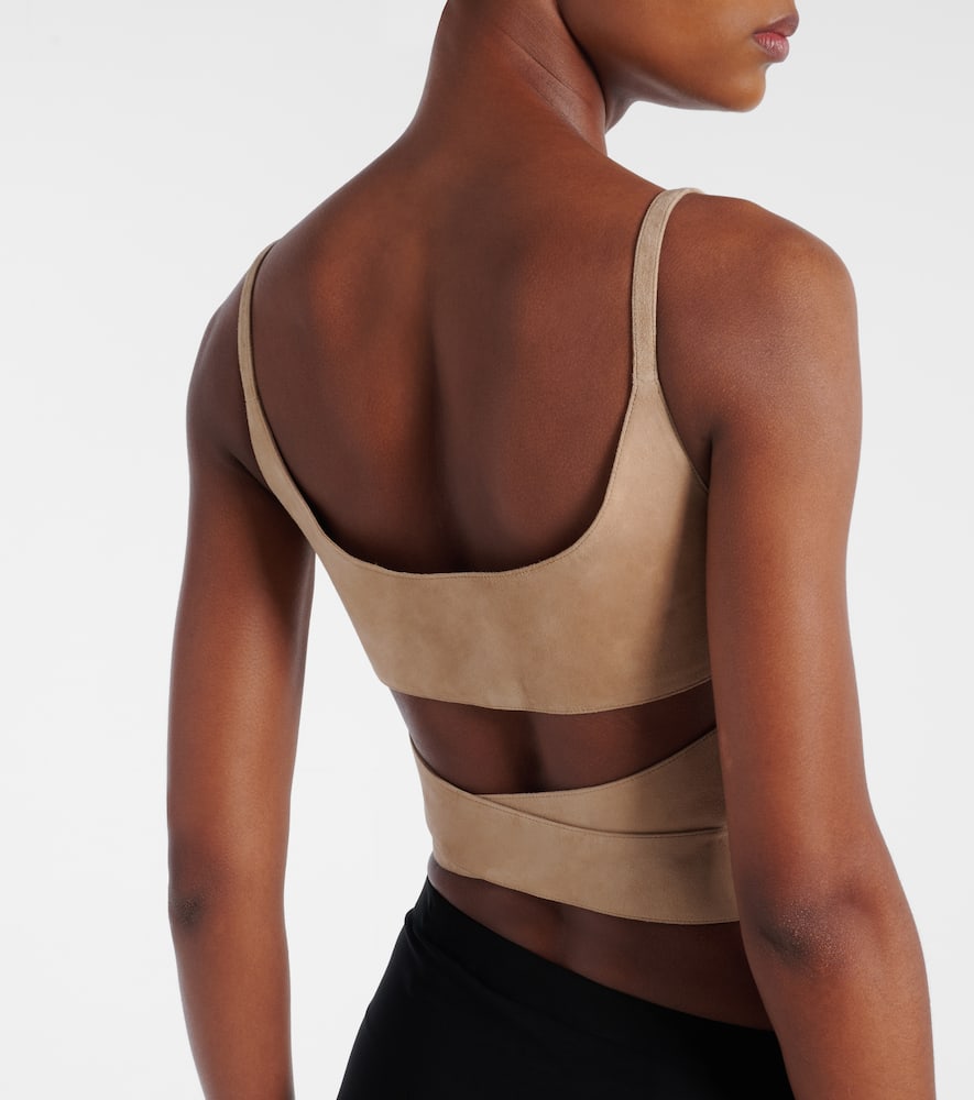 Alaïa Womens Alaia Wrap Crop Suede Top In Neutral