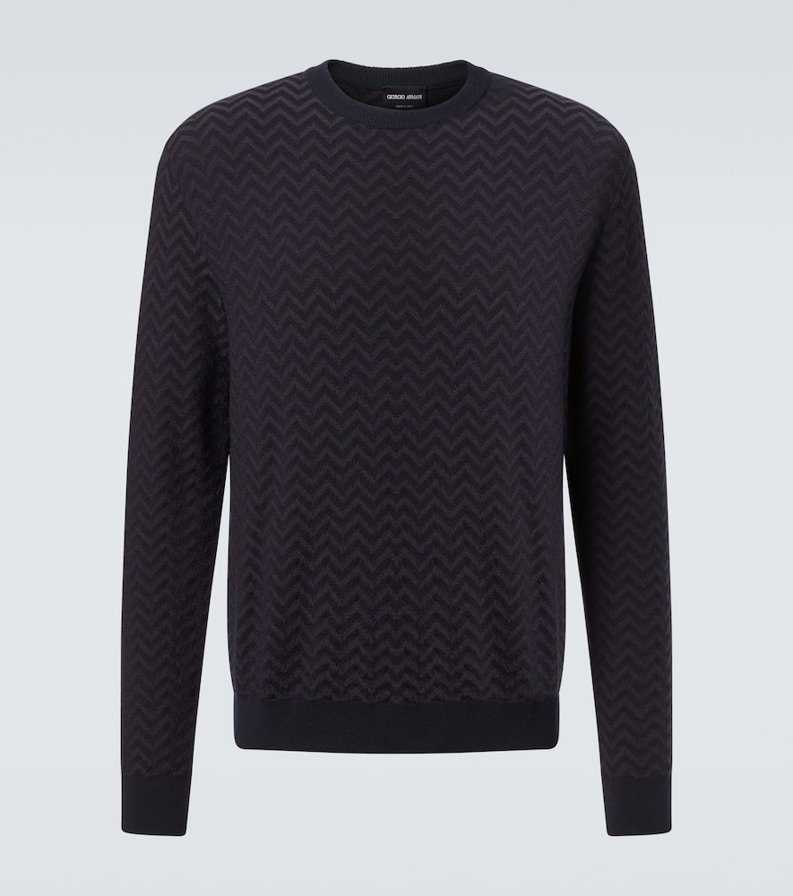 Giorgio Armani Embroidered Stretch Wool Blend Sweater In Multi
