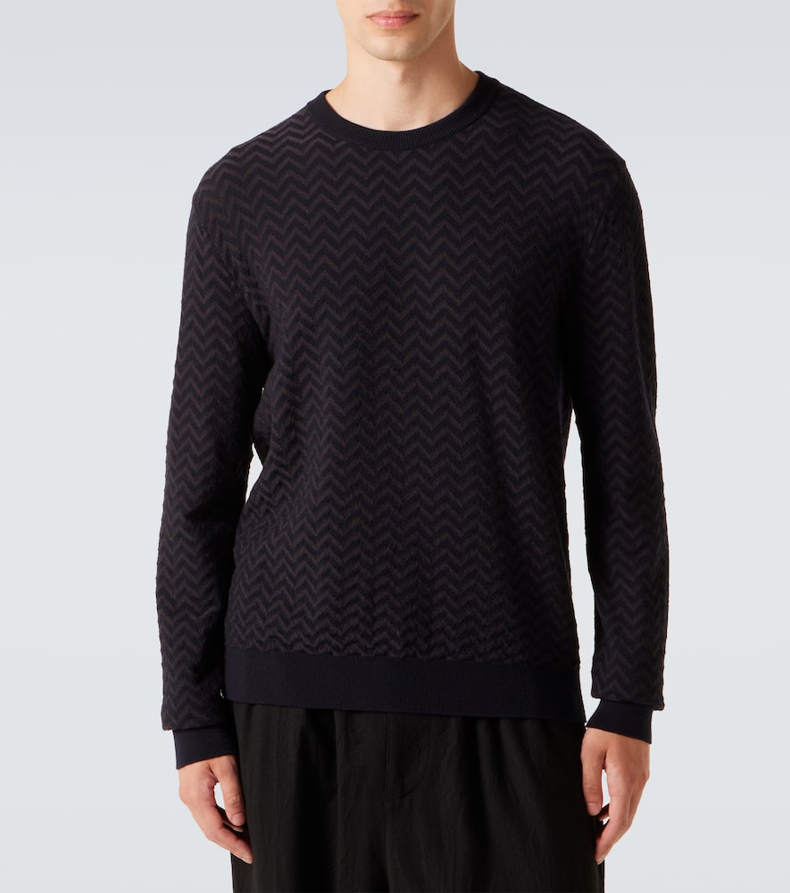Giorgio Armani Embroidered Stretch Wool Blend Sweater In Multi