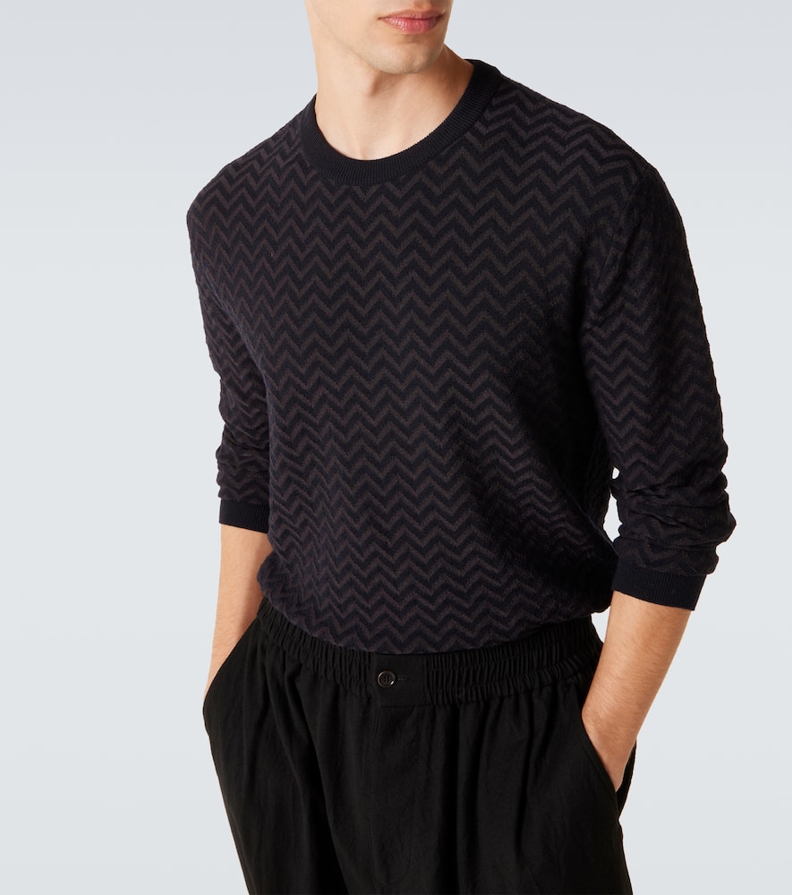 Giorgio Armani Embroidered Stretch Wool Blend Sweater In Multi