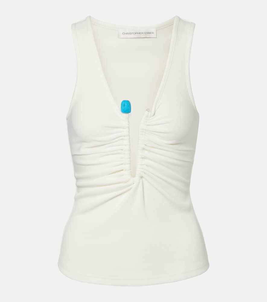 Crystal Pin embellished jersey tank top