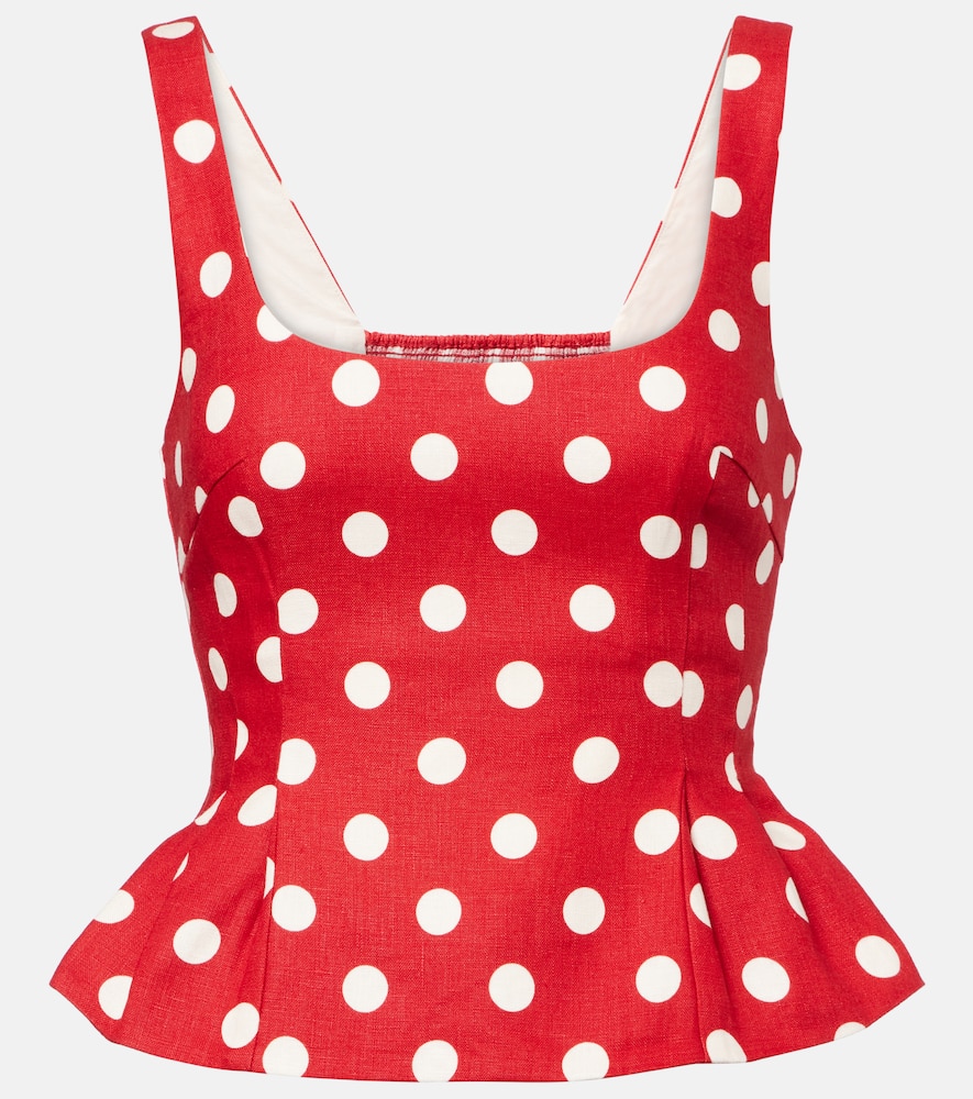 Posse Rosalie Polka-dot Linen Top In Red