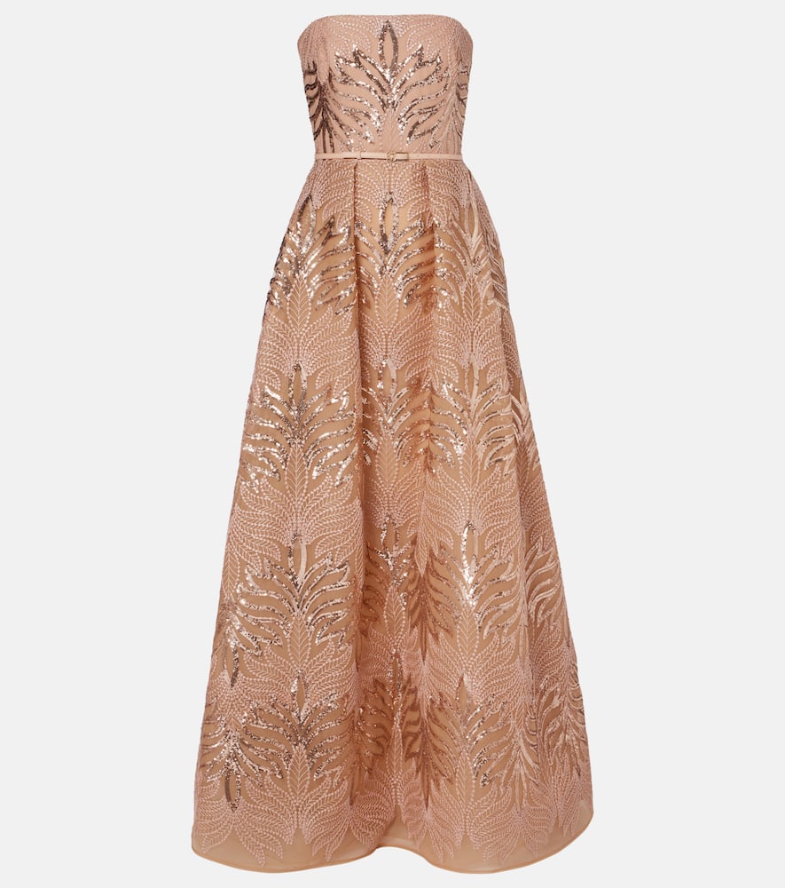 Elie Saab Tulle-embroidered Gown In Nude