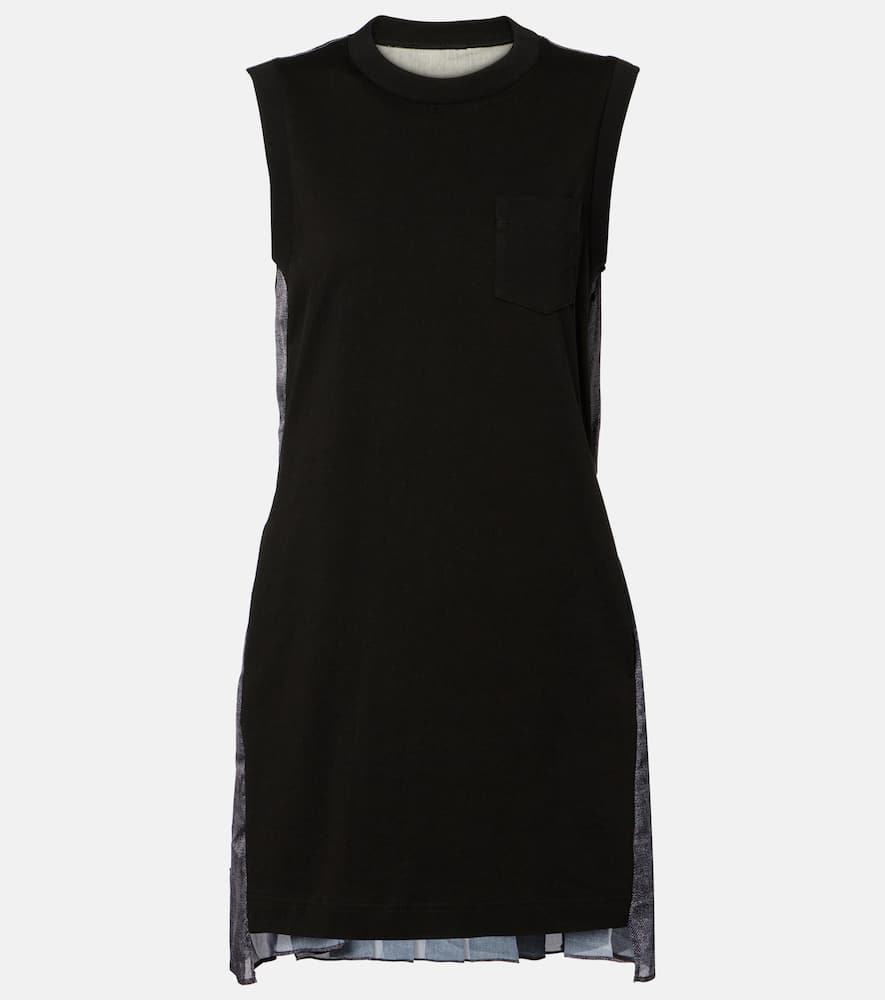 Sacai Knitted Cotton Minidress In Black