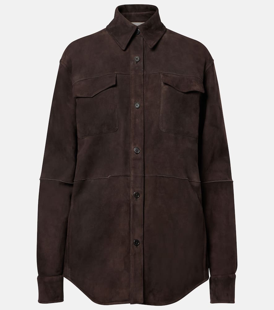 The Row Gwena Suede Overshirt In Brown