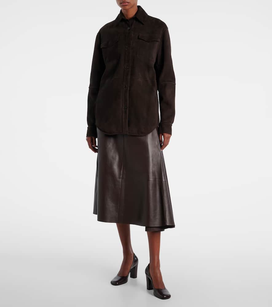 The Row Gwena Suede Overshirt In Brown