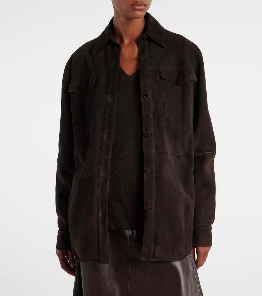 The Row Gwena Suede Overshirt In Brown