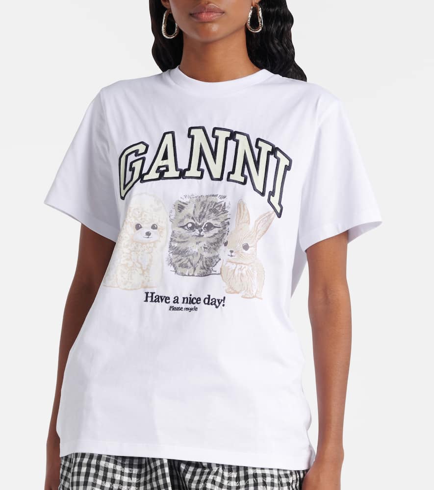 Ganni Women White Crewneck T-shirt With Maxi Logo On The Front In Cotton Woman