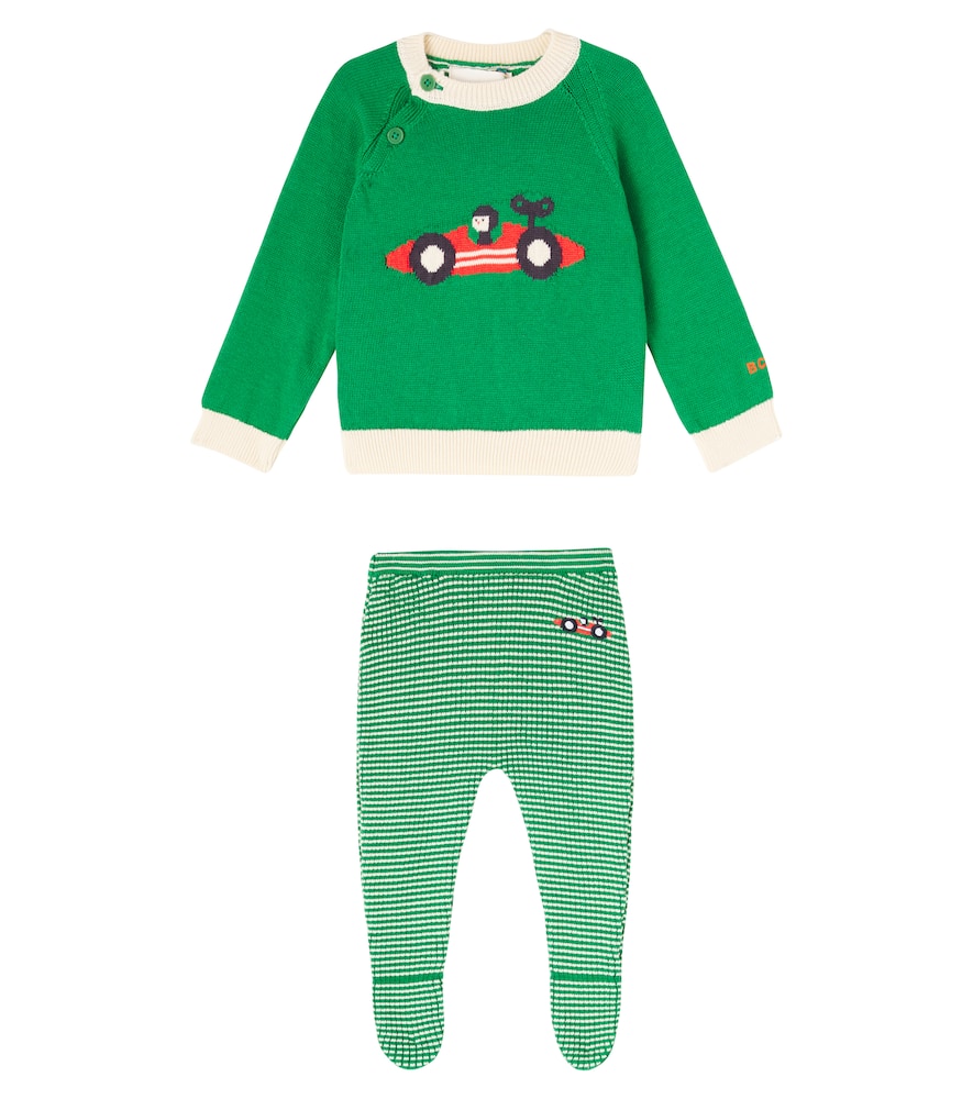 Bobo Choses Baby Race Car Cotton Sweater And Sweatpants Set In Green
