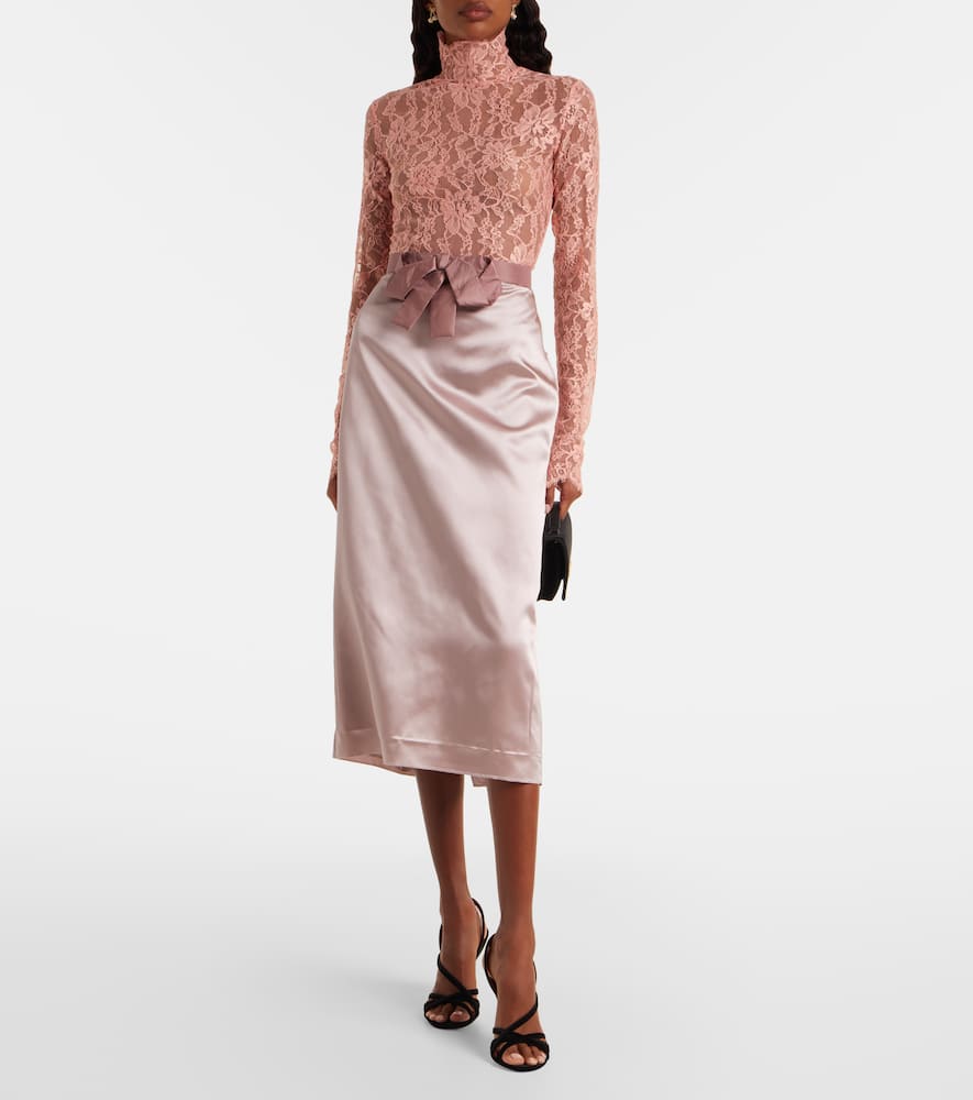 Valentino Turtleneck Lace Bodysuit In Pink