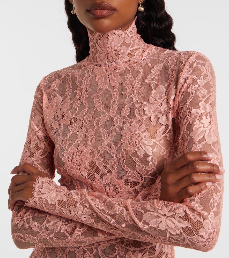 Valentino Turtleneck Lace Bodysuit In Pink