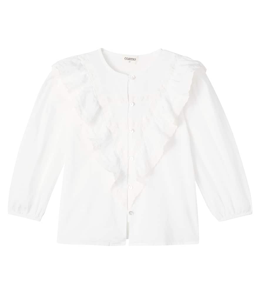 Cozmo Kerala Ruffled Cotton Blouse In White