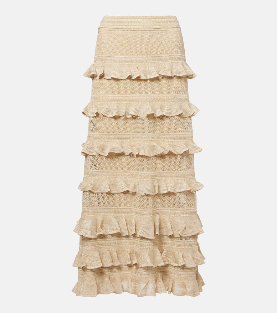 Zimmermann Hypnotic Tiered Lamé Maxi Skirt In Sand