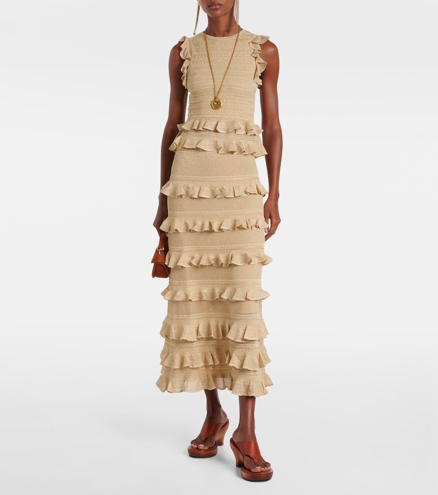Zimmermann Hypnotic Tiered Lamé Maxi Skirt In Sand