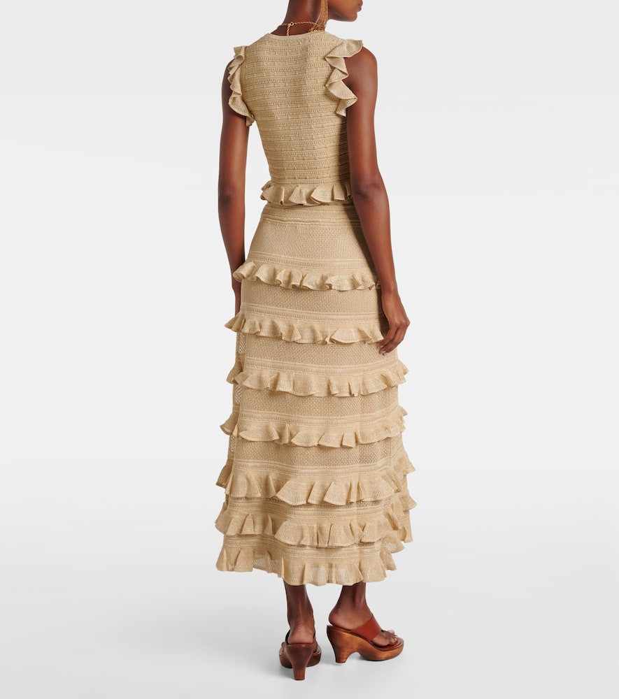 Zimmermann Hypnotic Tiered Lamé Maxi Skirt In Sand