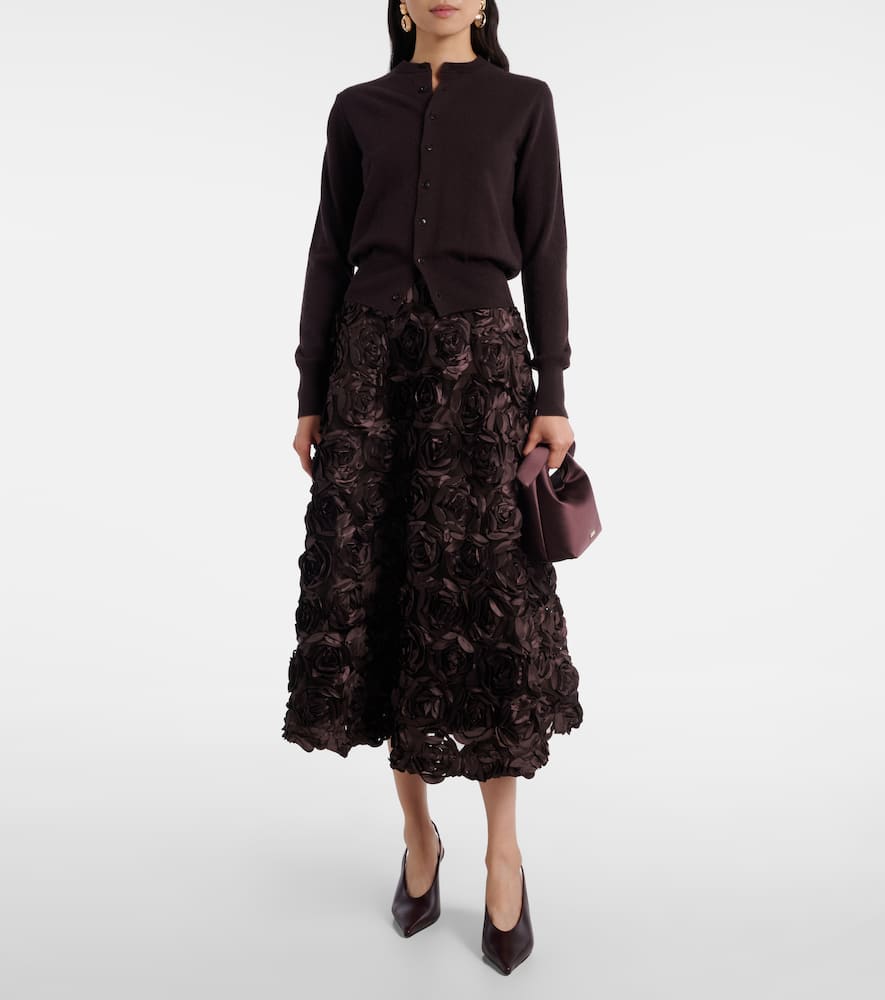 Rotate Birger Christensen Floral-appliqué Mesh Midi Skirt In Brown
