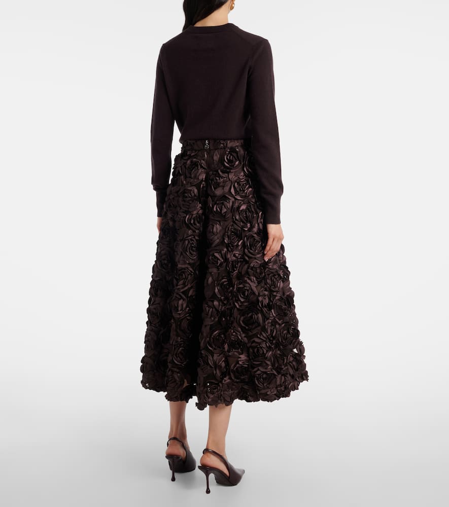 Rotate Birger Christensen Floral-appliqué Mesh Midi Skirt In Brown