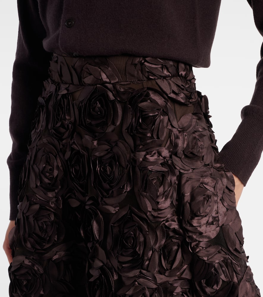 Rotate Birger Christensen Floral-appliqué Mesh Midi Skirt In Brown