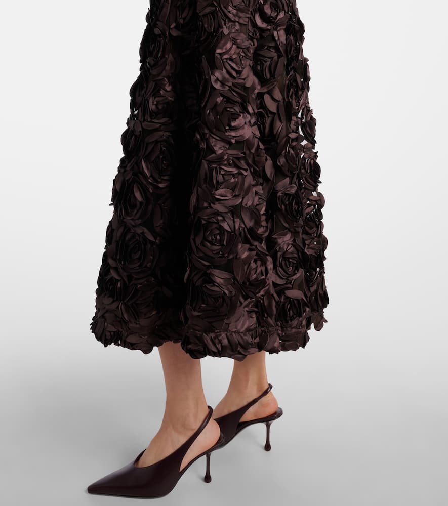 Rotate Birger Christensen Floral-appliqué Mesh Midi Skirt In Brown