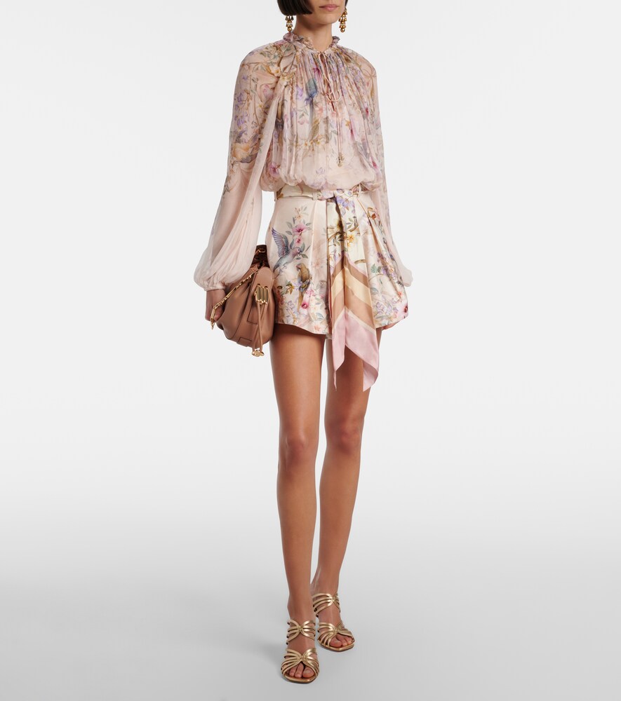Zimmermann Rebellion printed silk and cotton shorts