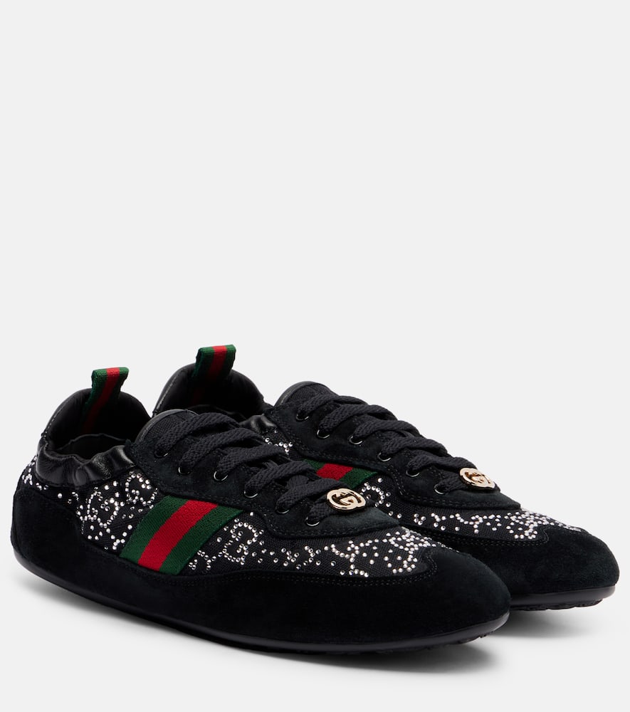 Gucci Shift Suede-trimmed Sneakers In Black